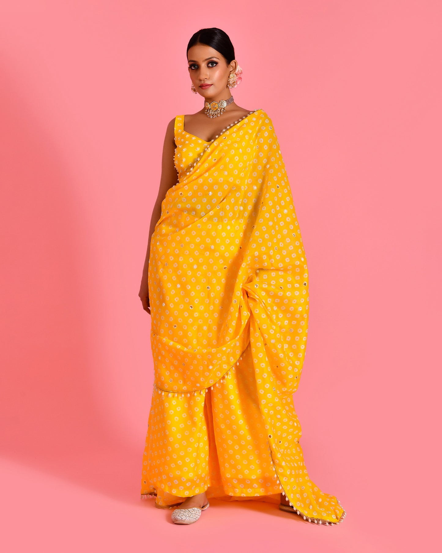 Ragini Chanderi Hand embroidered Yellow Fusion Saree