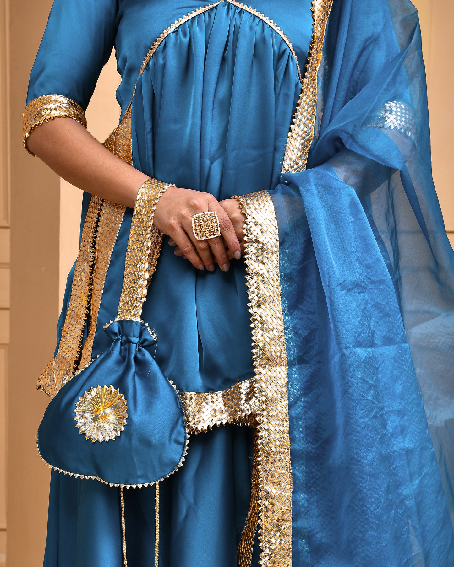 Seher Satin Silk Teal Green Sangeet Lehenga Set