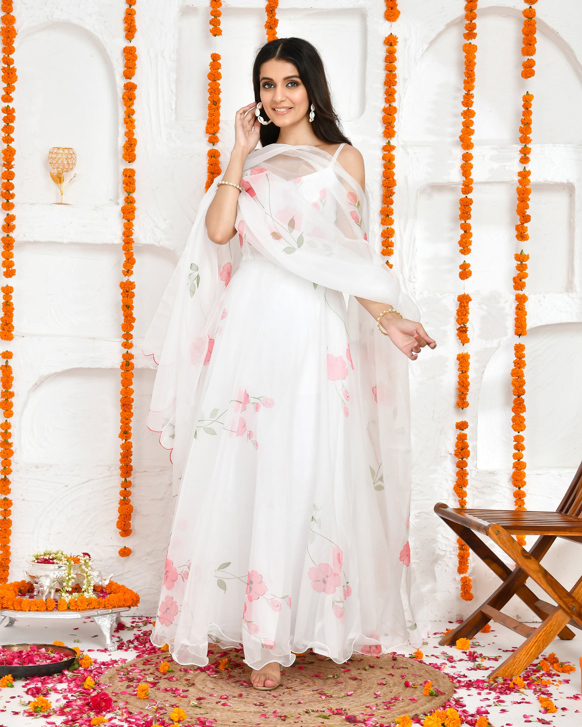 white dress with pink dupatta Rashika Off-White Dupion Lehenga with Pink Dupatta