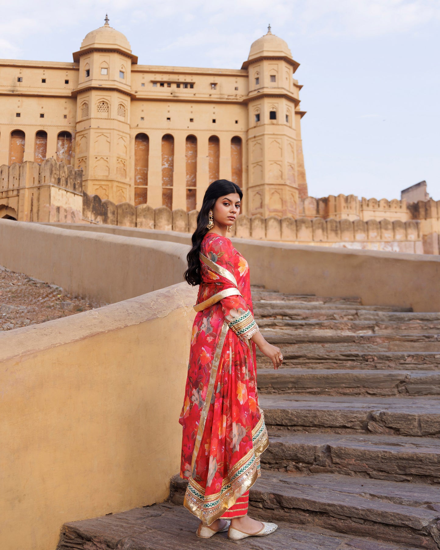Coral Gota & Sequins Work Chanderi Kurta  & Dupatta  Set