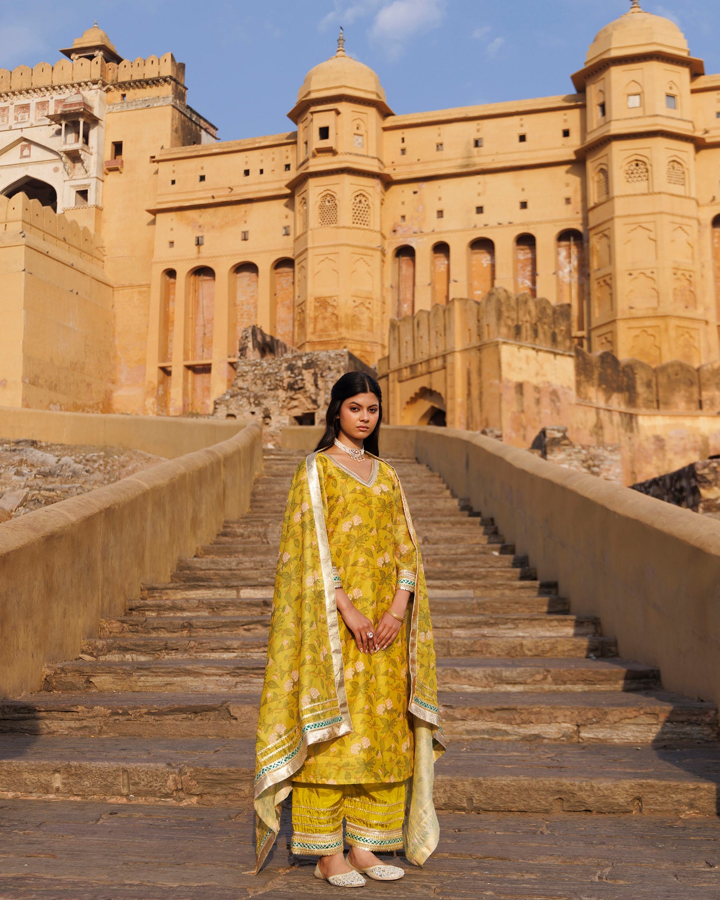 Yellow Gota & Sequins Work Chanderi Kurta  & Dupatta Set