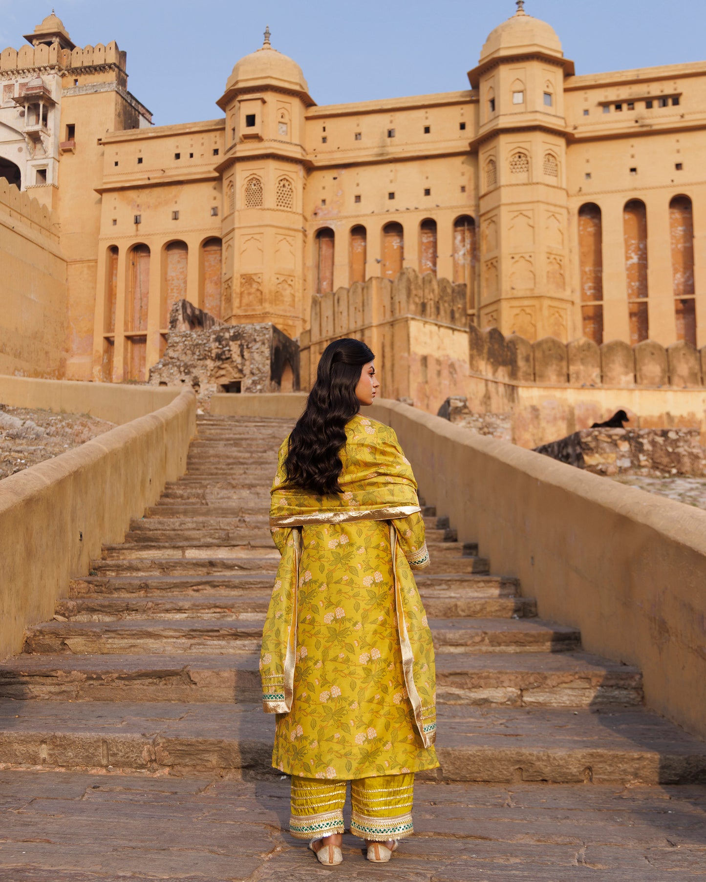 Yellow Gota & Sequins Work Chanderi Kurta  & Dupatta Set