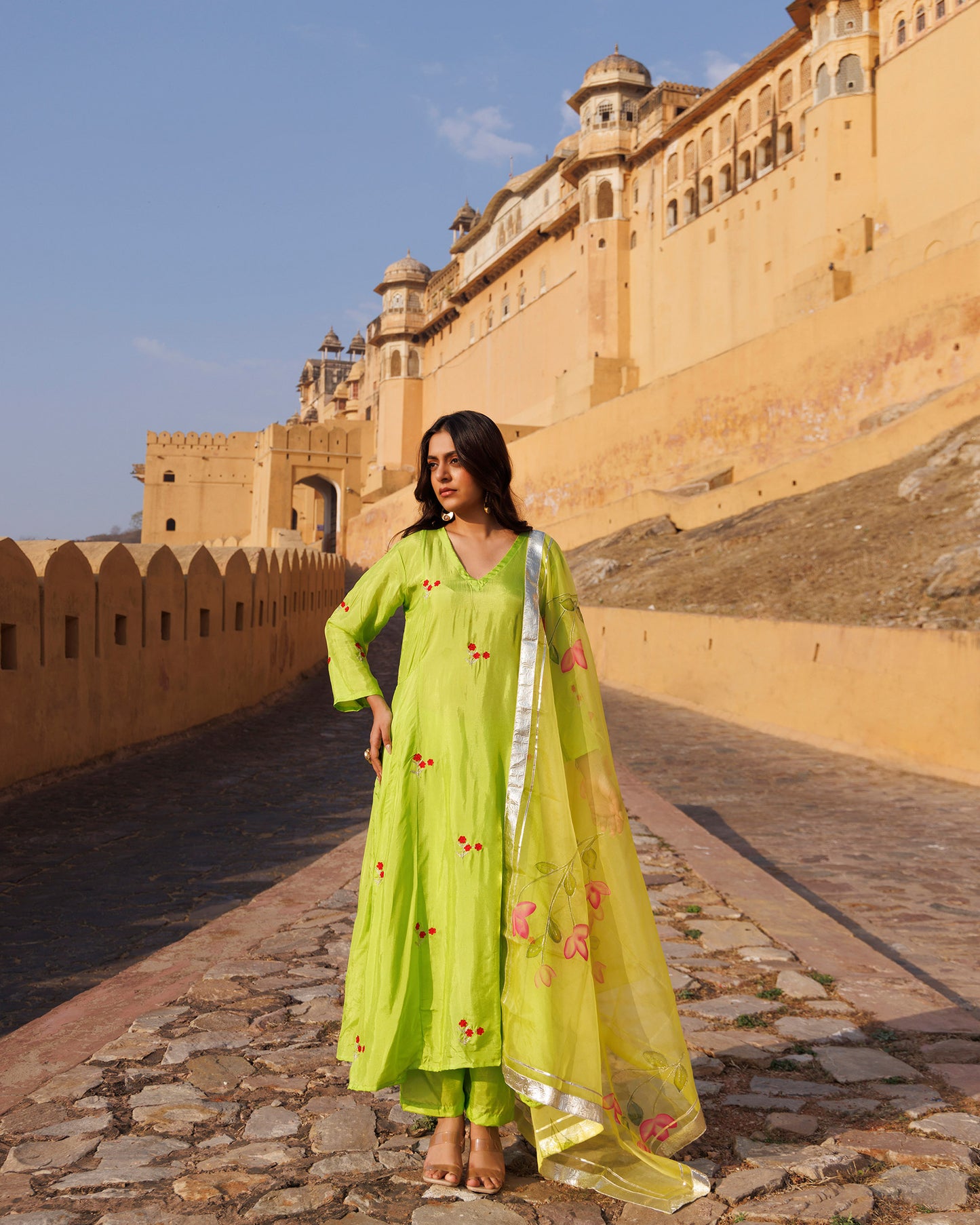 Green Aari Embroidery Uppada Silk Kurta  & Dupatta Set