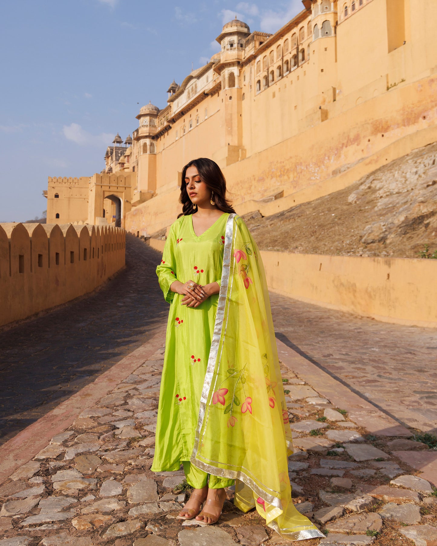 Green Aari Embroidery Uppada Silk Kurta  & Dupatta Set