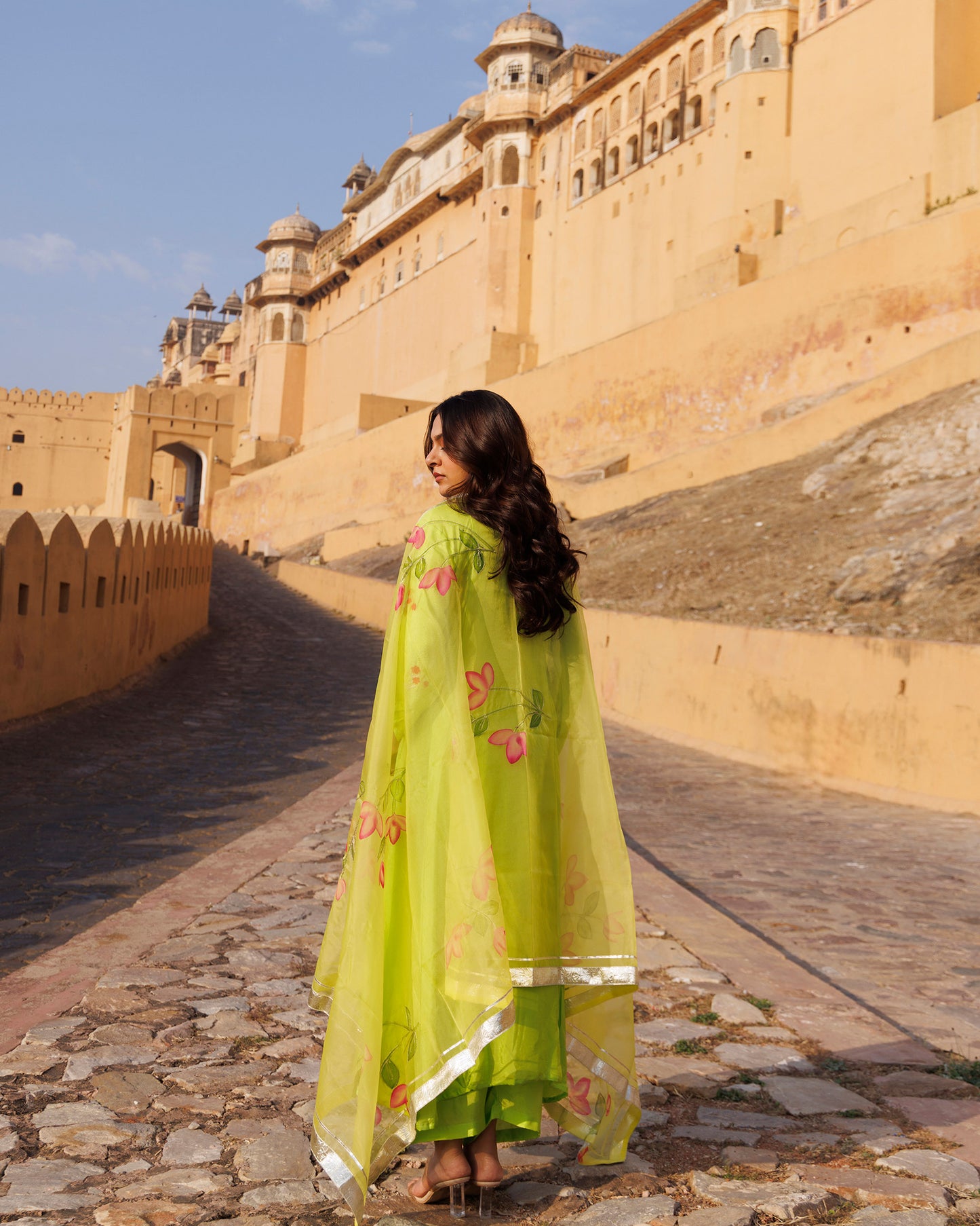 Green Aari Embroidery Uppada Silk Kurta  & Dupatta Set