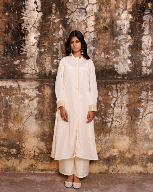 Ivory Crepe Oversized Shirt & Loose Fit Co-ord Set