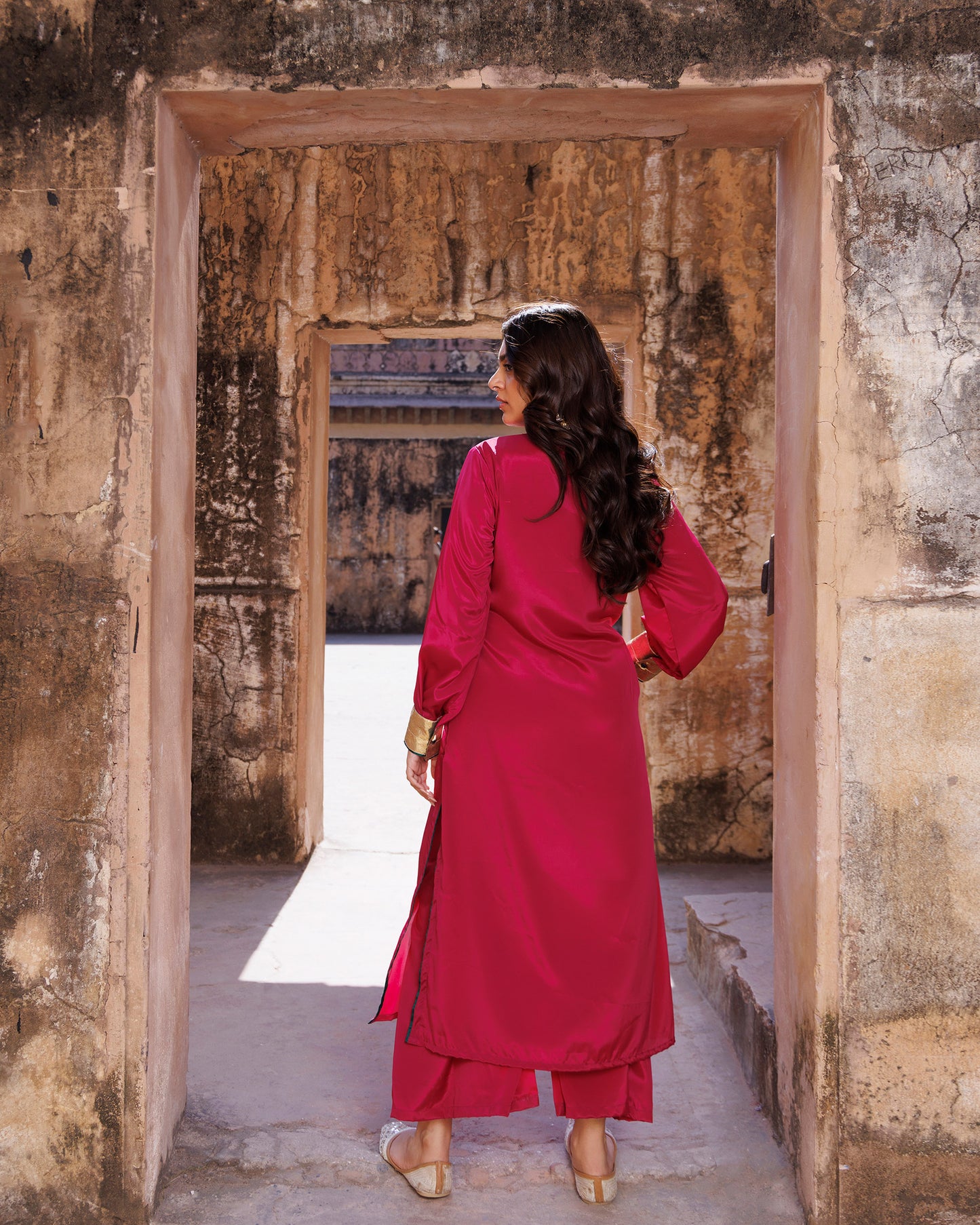 Wine Crepe Oversized Shirt & Loose Fit Co-ord Set