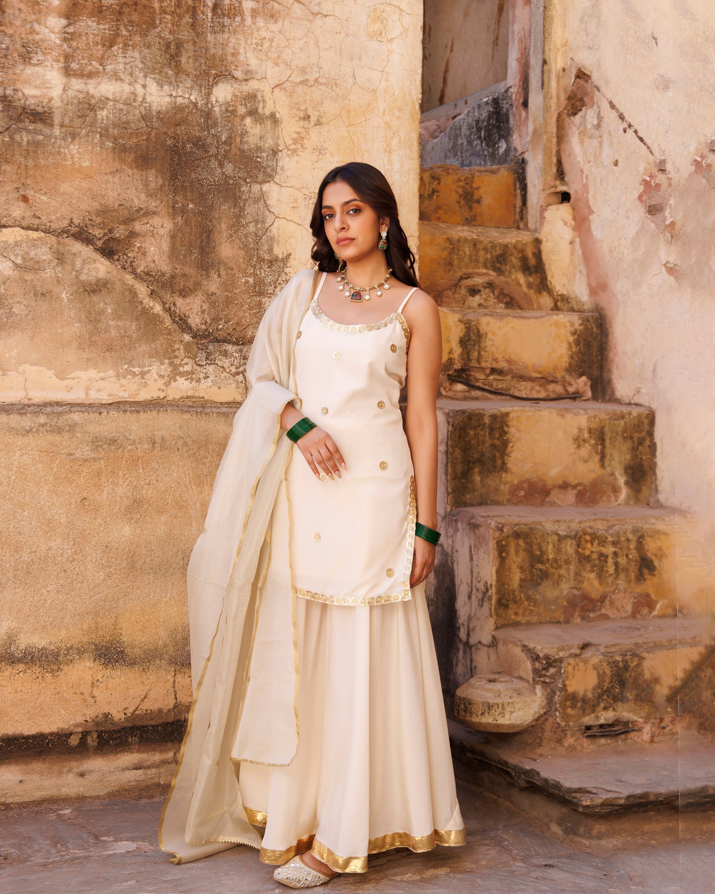 Ivory Sequin Lace Work  Sharara & Zari Embellished Dupatta