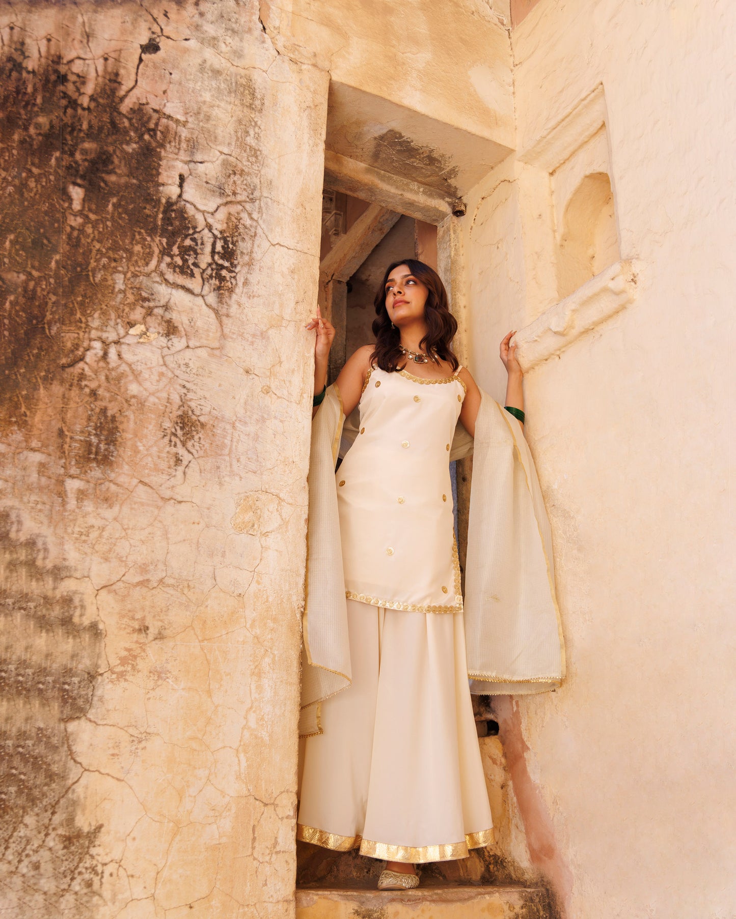 Ivory Sequin Lace Work  Sharara & Zari Embellished Dupatta