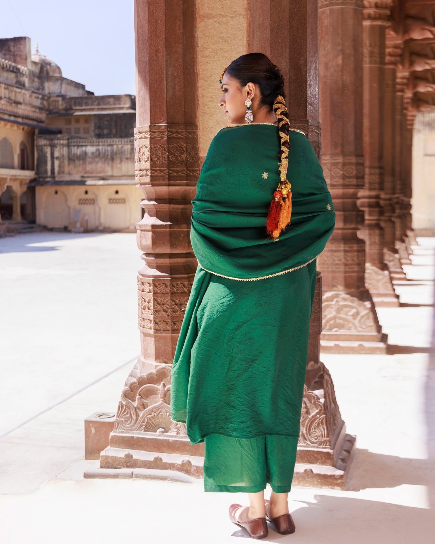 Green Aari Embroidery Chanderi Kurta & Dupatta Set