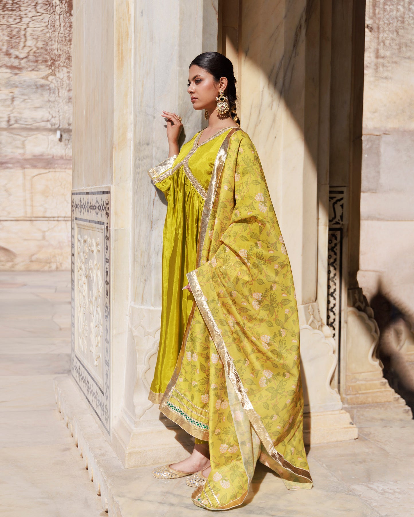 Green Gota Lace Work Uppada Silk Kurta & Chanderi Dupatta Set