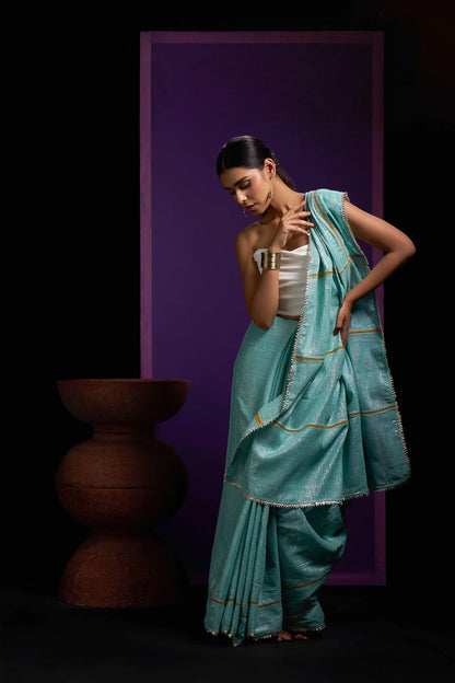 Blue Shimmer Pure Cotton Saree