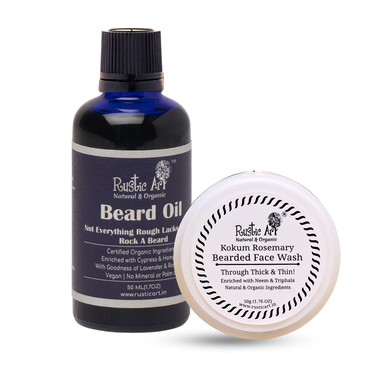 Bearded Blues: Bearded Face Wash 50 gm + Beard Oil 50 ml, Rustic Art