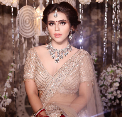 Beige Color Soft Net Sequins & Thread Work Bridal Lehenga