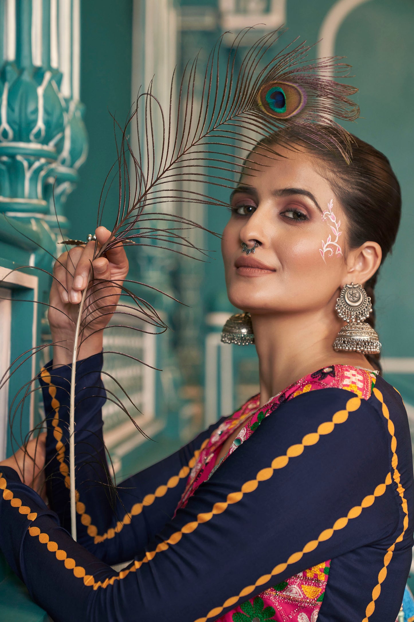 Multi Color Poly Maska Silk Mirror Work Navratri  Chaniya Choli