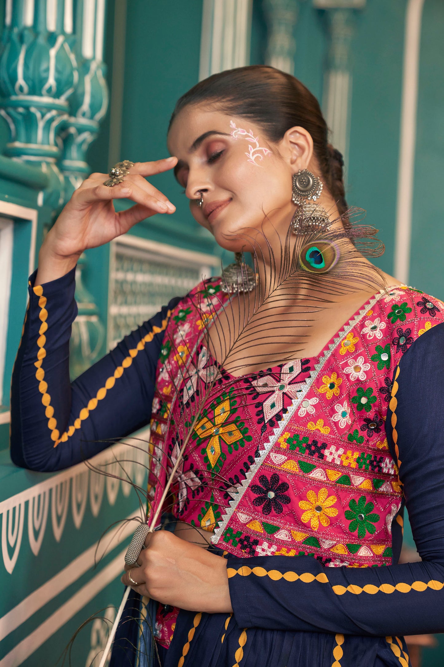 Multi Color Poly Maska Silk Mirror Work Navratri  Chaniya Choli