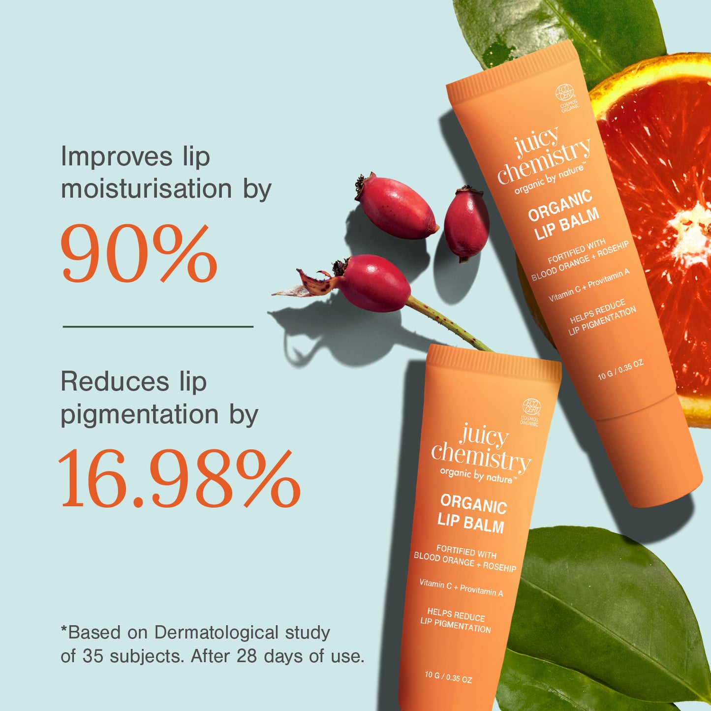 Juicy Chemistry Blood Orange & Rosehip Lip Scrub,10 g | Gentle Exfoliating Scrub For Dark Lips & Pigmentation | Organic Lip Exfoliator For Soft, Smooth, Supple And Luscious Lips|Suitable For Men & Women