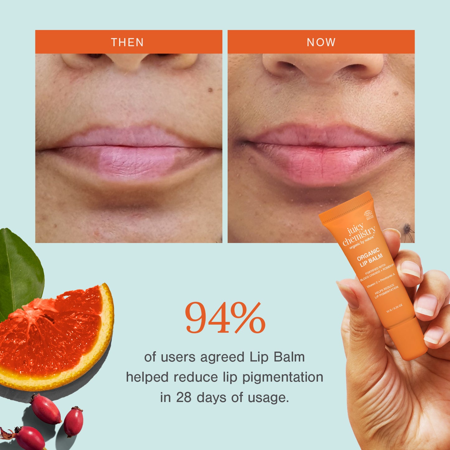 Juicy Chemistry Blood Orange & Rosehip Lip Scrub,10 g | Gentle Exfoliating Scrub For Dark Lips & Pigmentation | Organic Lip Exfoliator For Soft, Smooth, Supple And Luscious Lips|Suitable For Men & Women