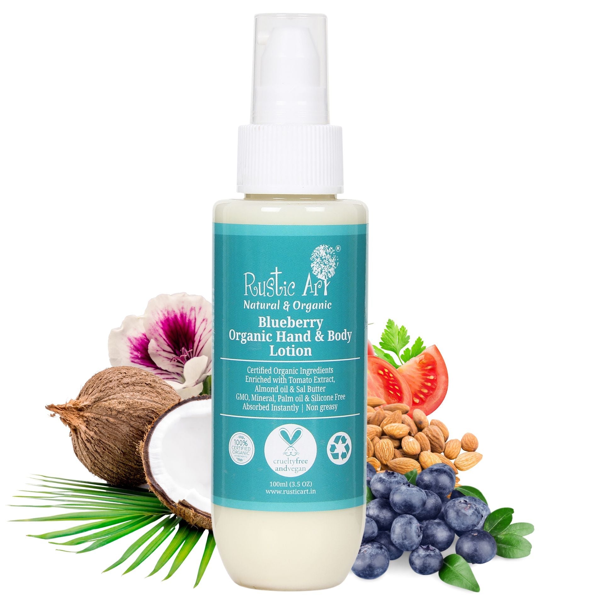 Blueberry Hand & Body Lotion (100ml), Rustic Art