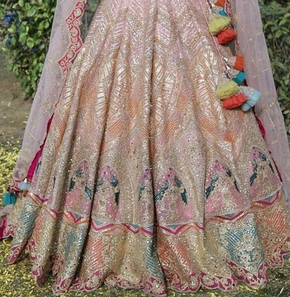 Blush Pink Organza Sequined With Zari And Resham Work Bridal Lehenga