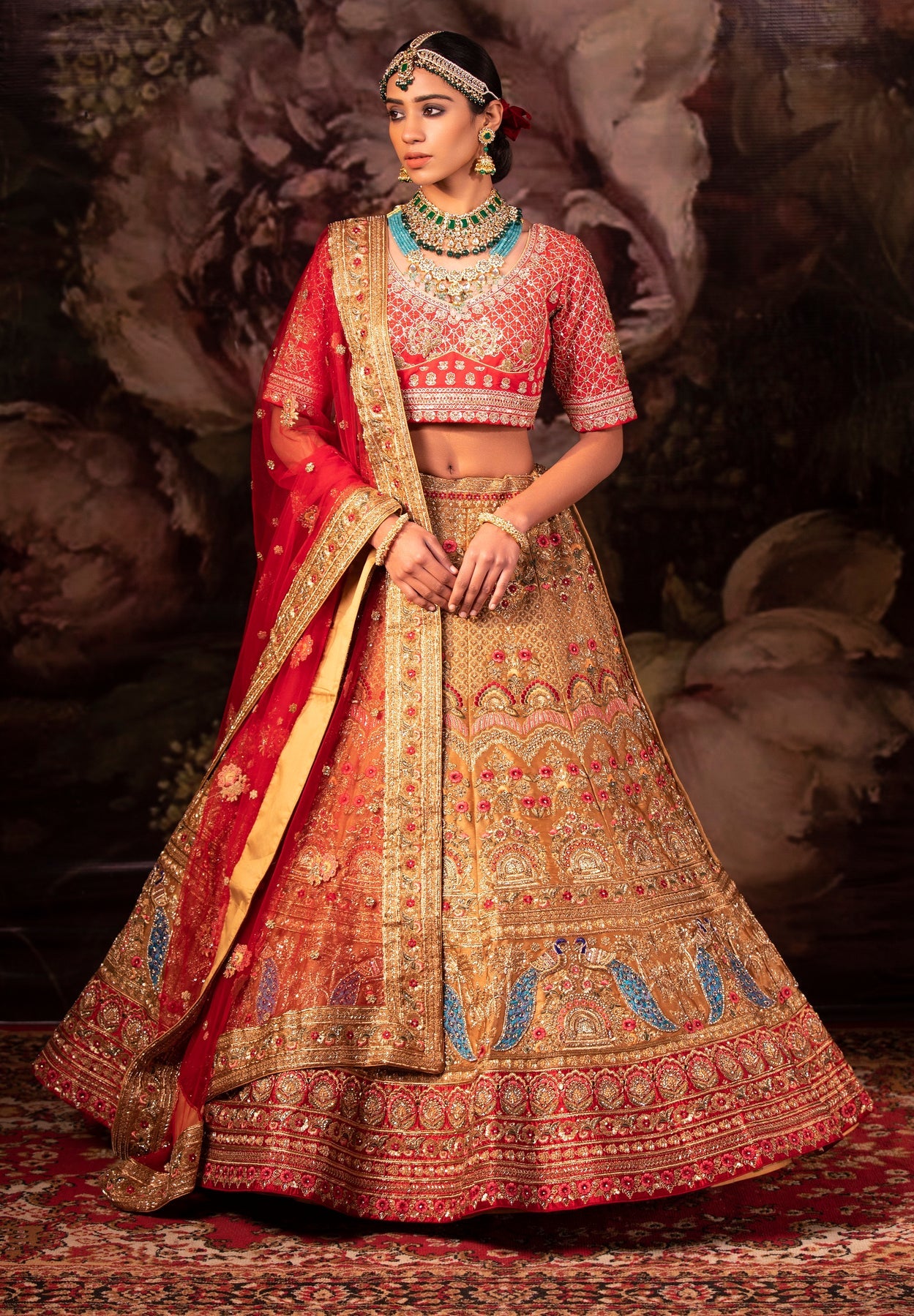 Brahmacharini Cinnamon gold Bridal Lehenga