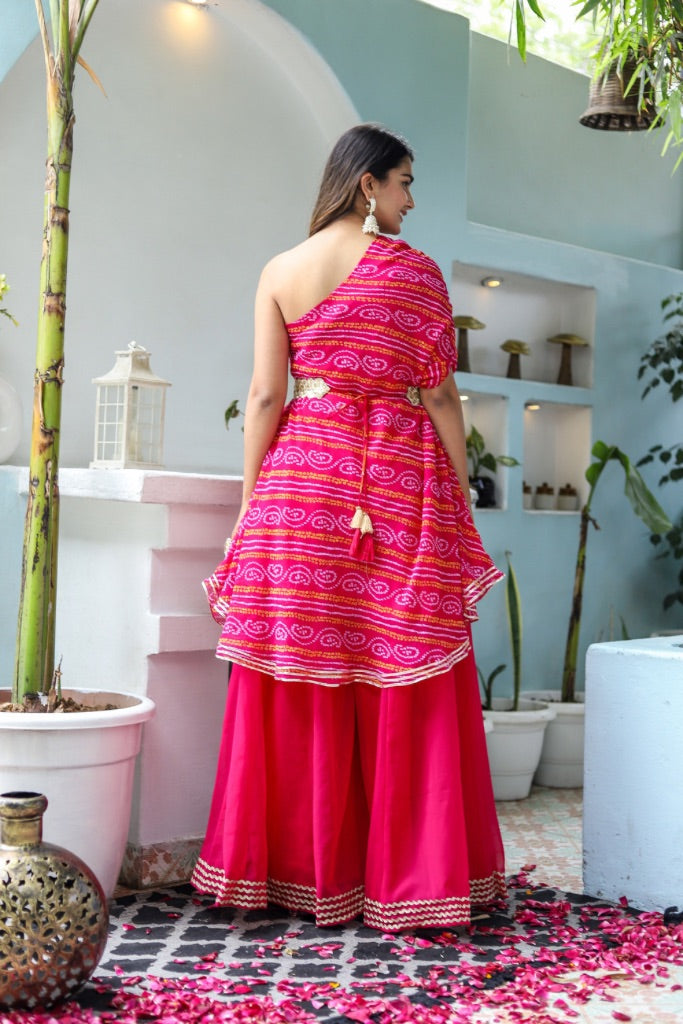Meher Pink Georgette Bandhani Festive Palazzo set