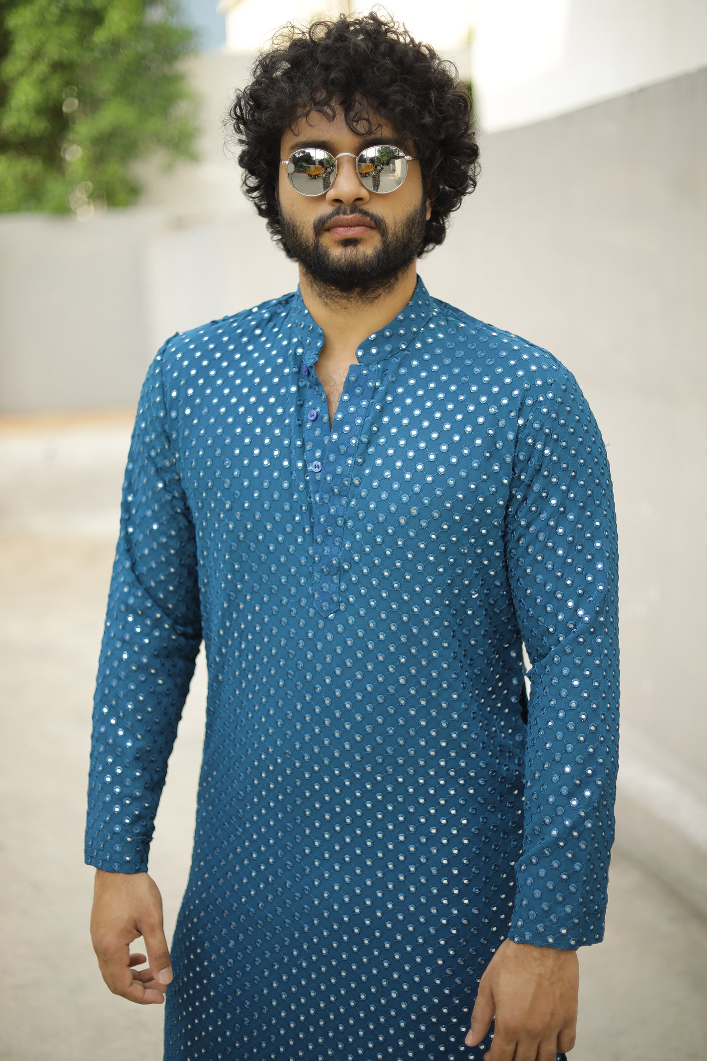 dj tillu birthday dress Teal Blue Mirror Designer Men's Kurta from movie DJ Tillu by Hilo Design