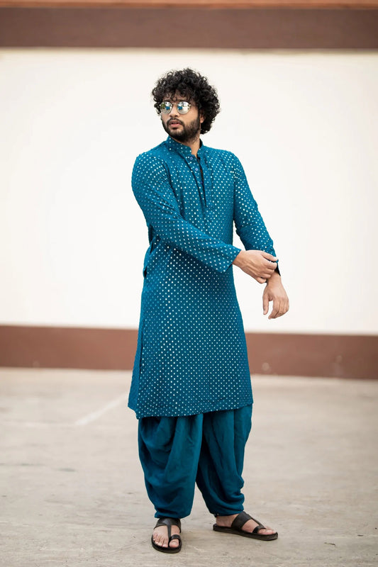 DJ Tillu Kurta set Teal Blue Georgette Intricate Embroidered Festive
