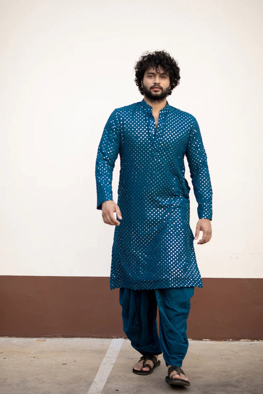 DJ Tillu Kurta set Teal Blue Georgette Intricate Embroidered Festive