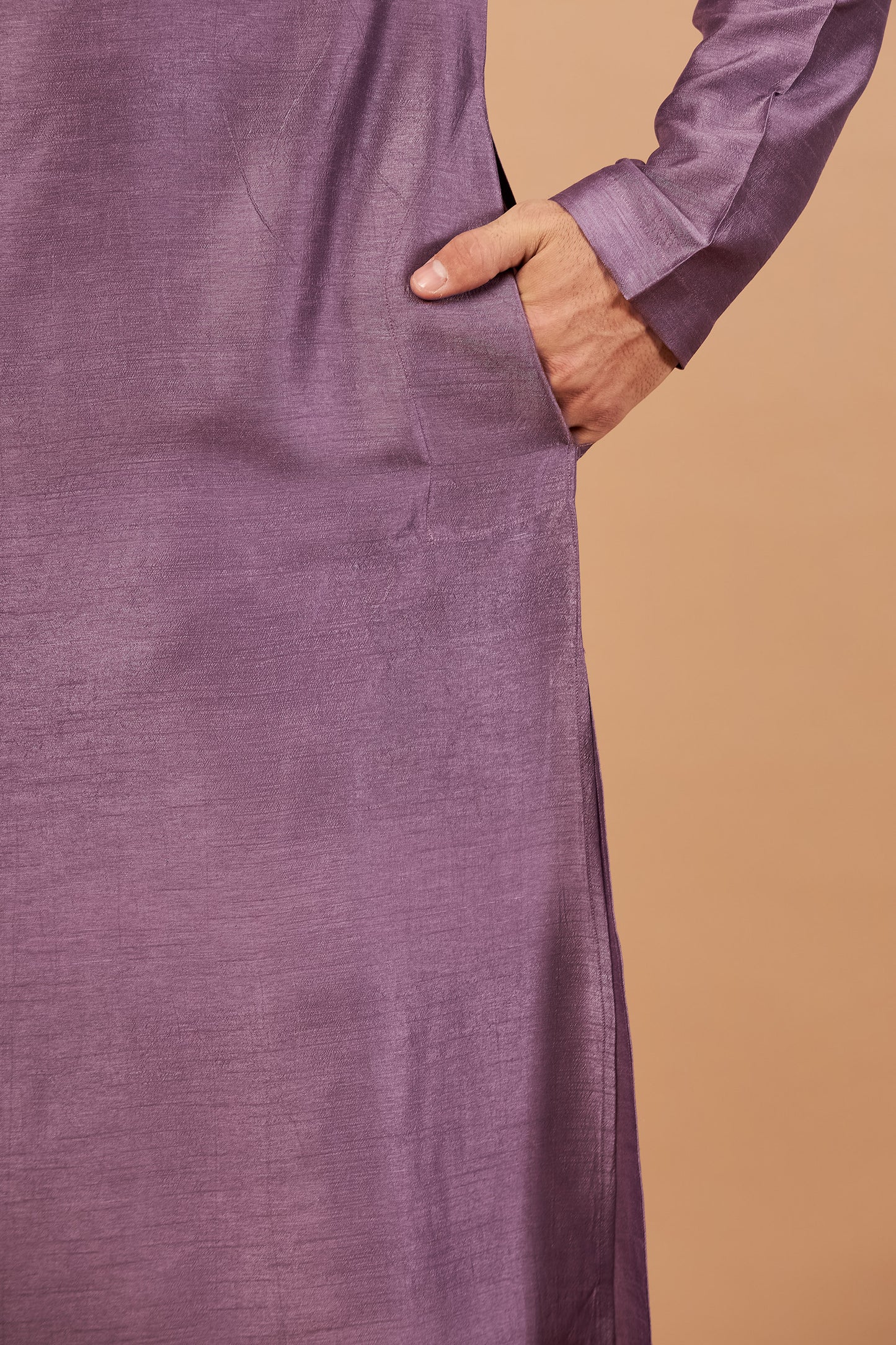 Purple & Pink Semi Raw Silk Machine Embroidered Casual ( only Kurta )
