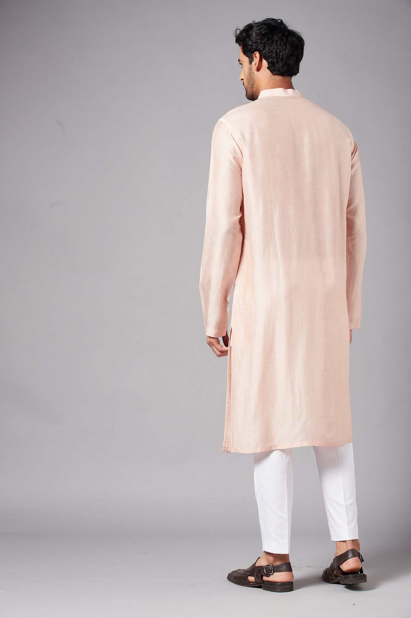 Peach Raw Silk Flower Embroidered Festive ( only Kurta )