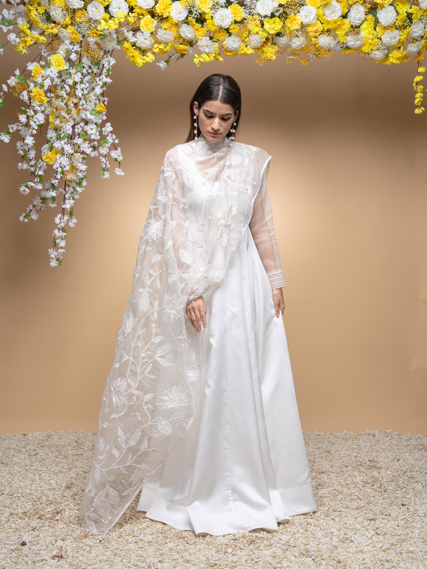 Ivory Chanderi Anarkali With Exquisitely Hand Embroidered Organza Dupatta