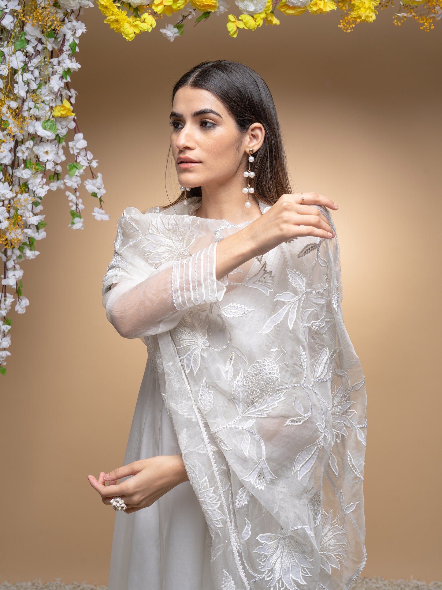 Ivory Chanderi Anarkali With Exquisitely Hand Embroidered Organza Dupatta