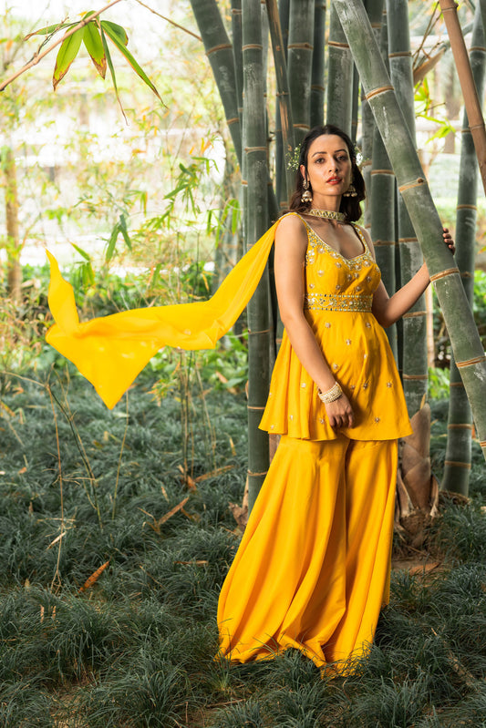 Yellow Aabira sharara set