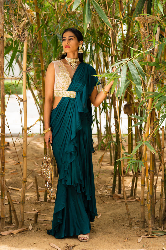 Teal Zuri saree set
