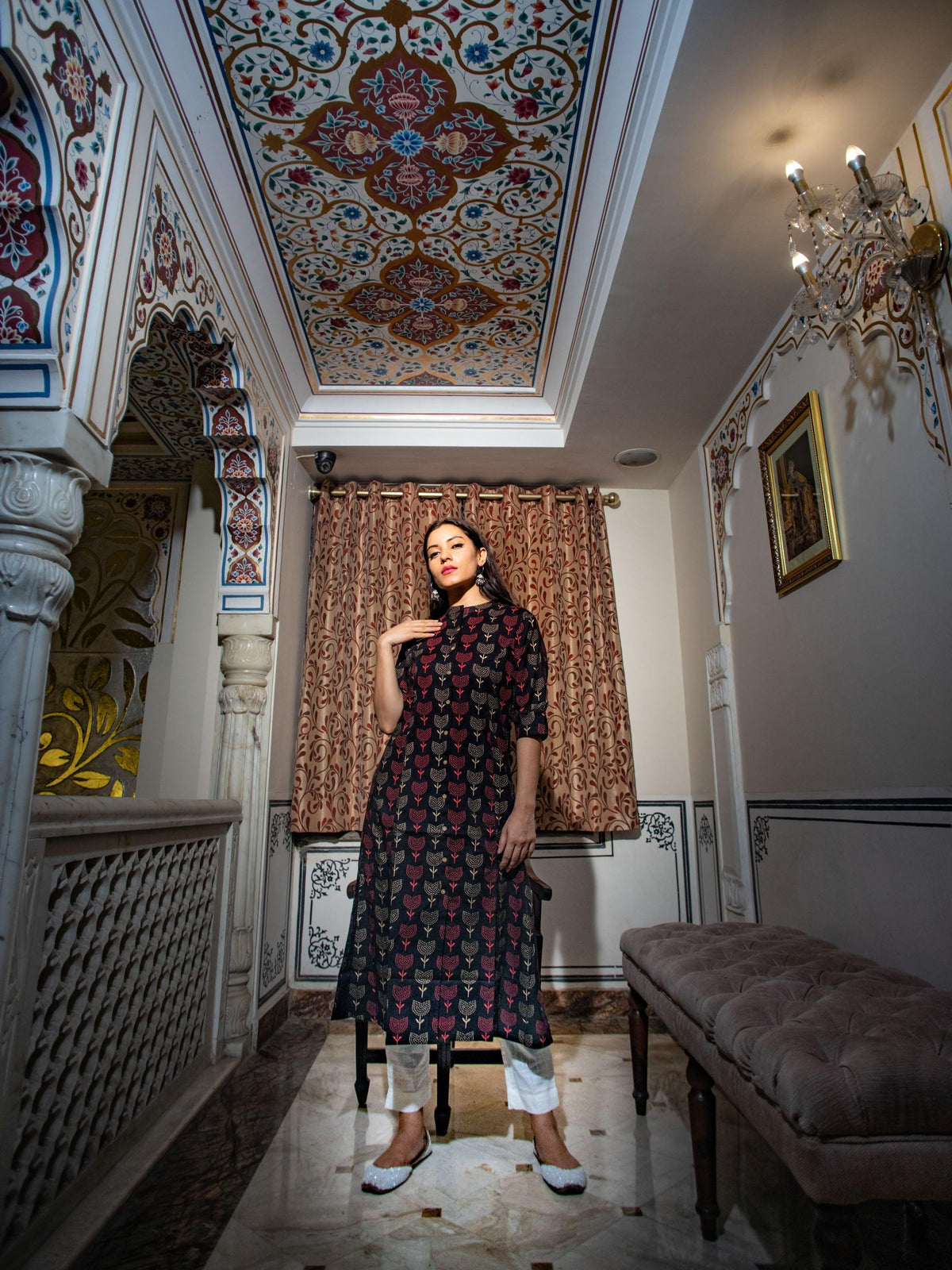  Black Cotton Flex A Line Kurta - world.com