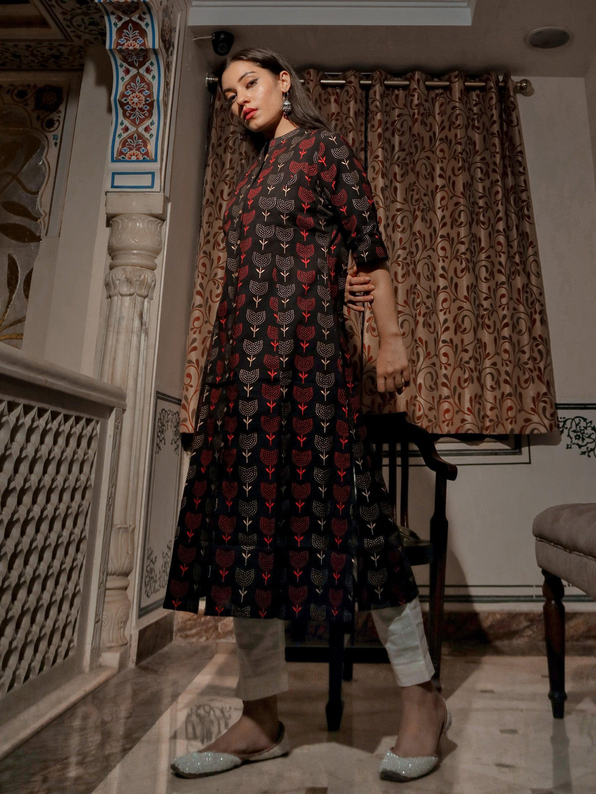  Black Cotton Flex A Line Kurta - world.com