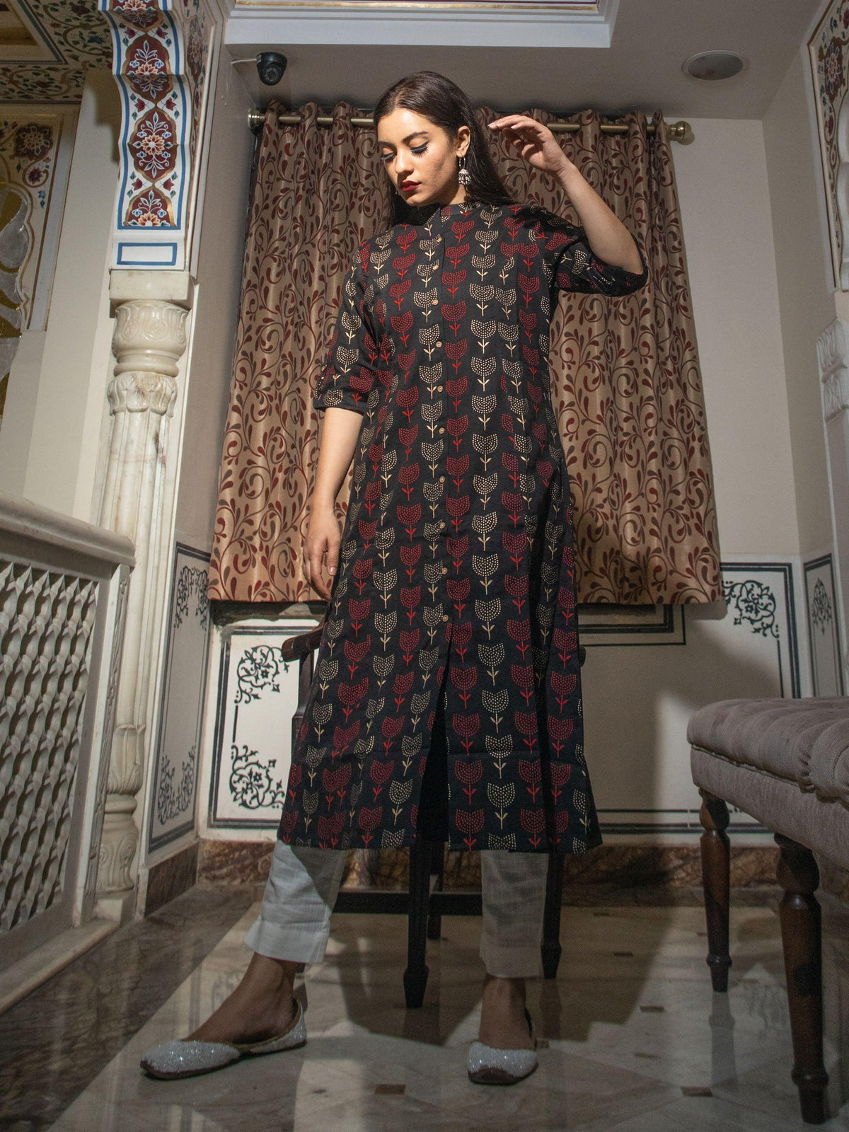  Black Cotton Flex A Line Kurta - world.com