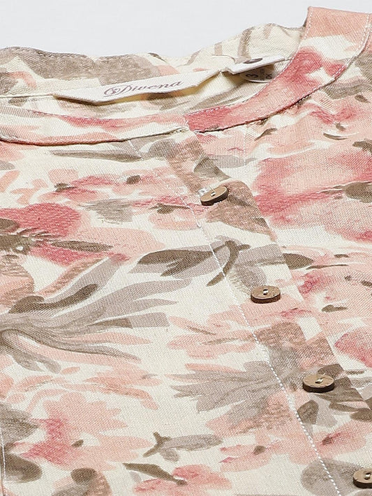 Cream Cotton Floral Print Kurta 