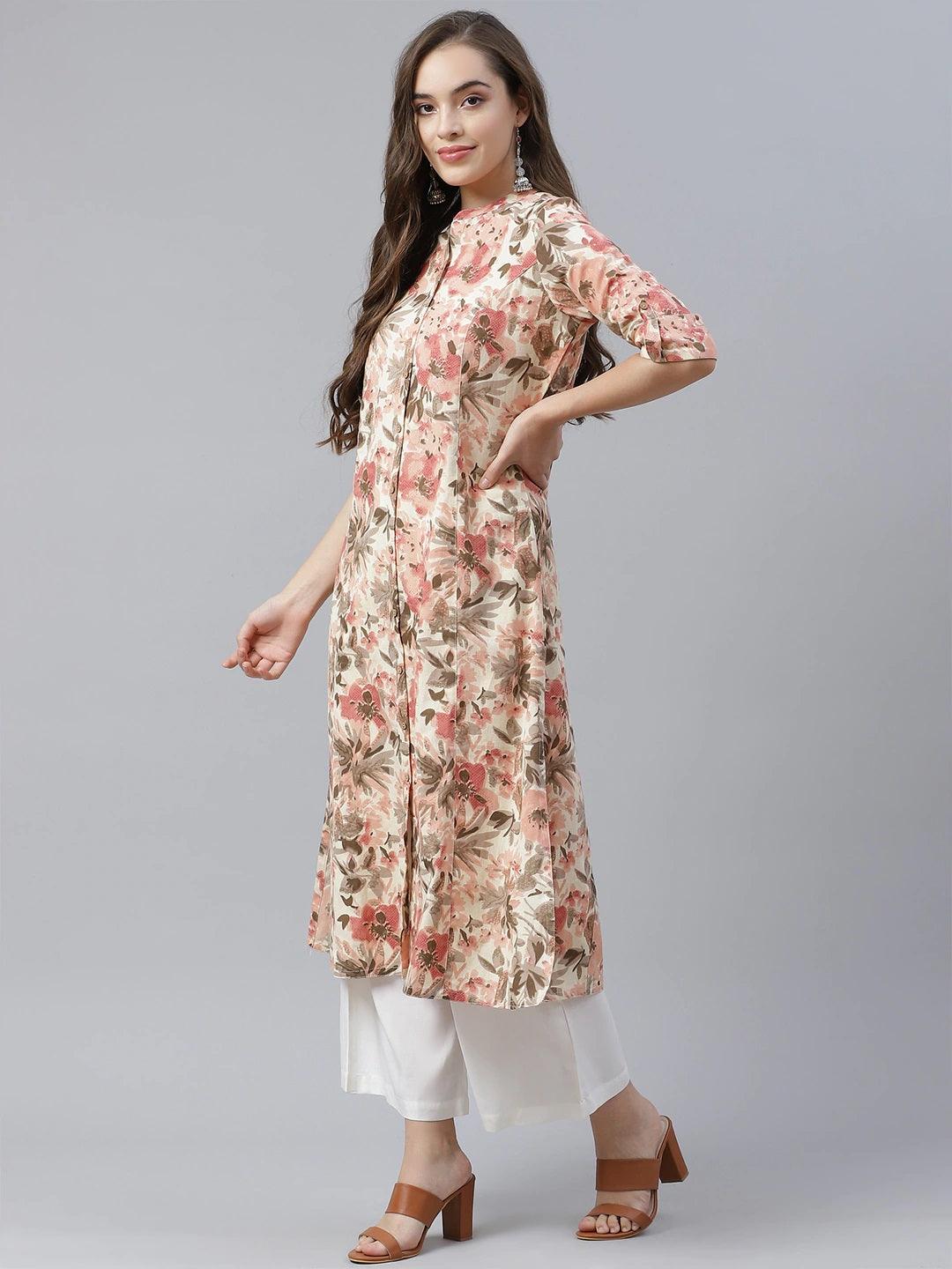  Cream Cotton Floral Print Kurta 