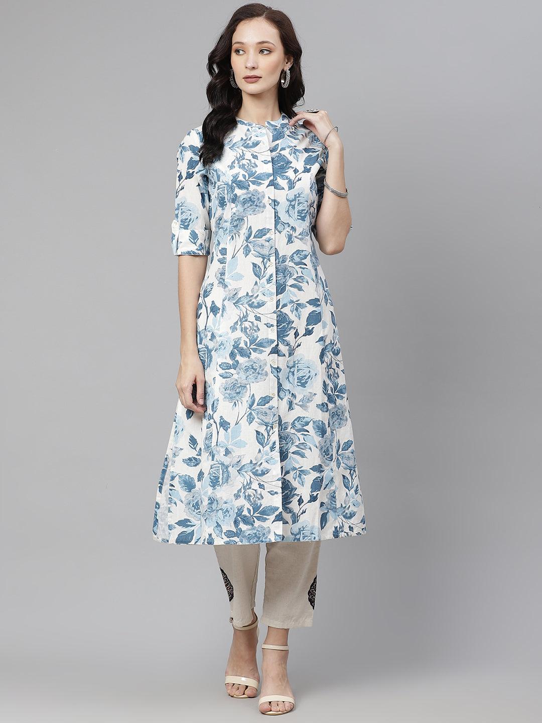  Floral Print Cotton Kurta 