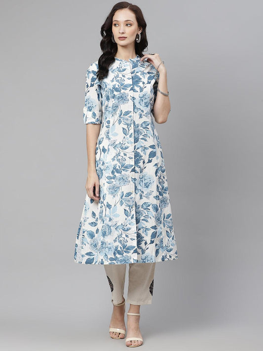  Floral Print Cotton Kurta 