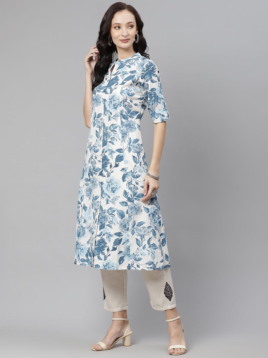  Floral Print Cotton Kurta 