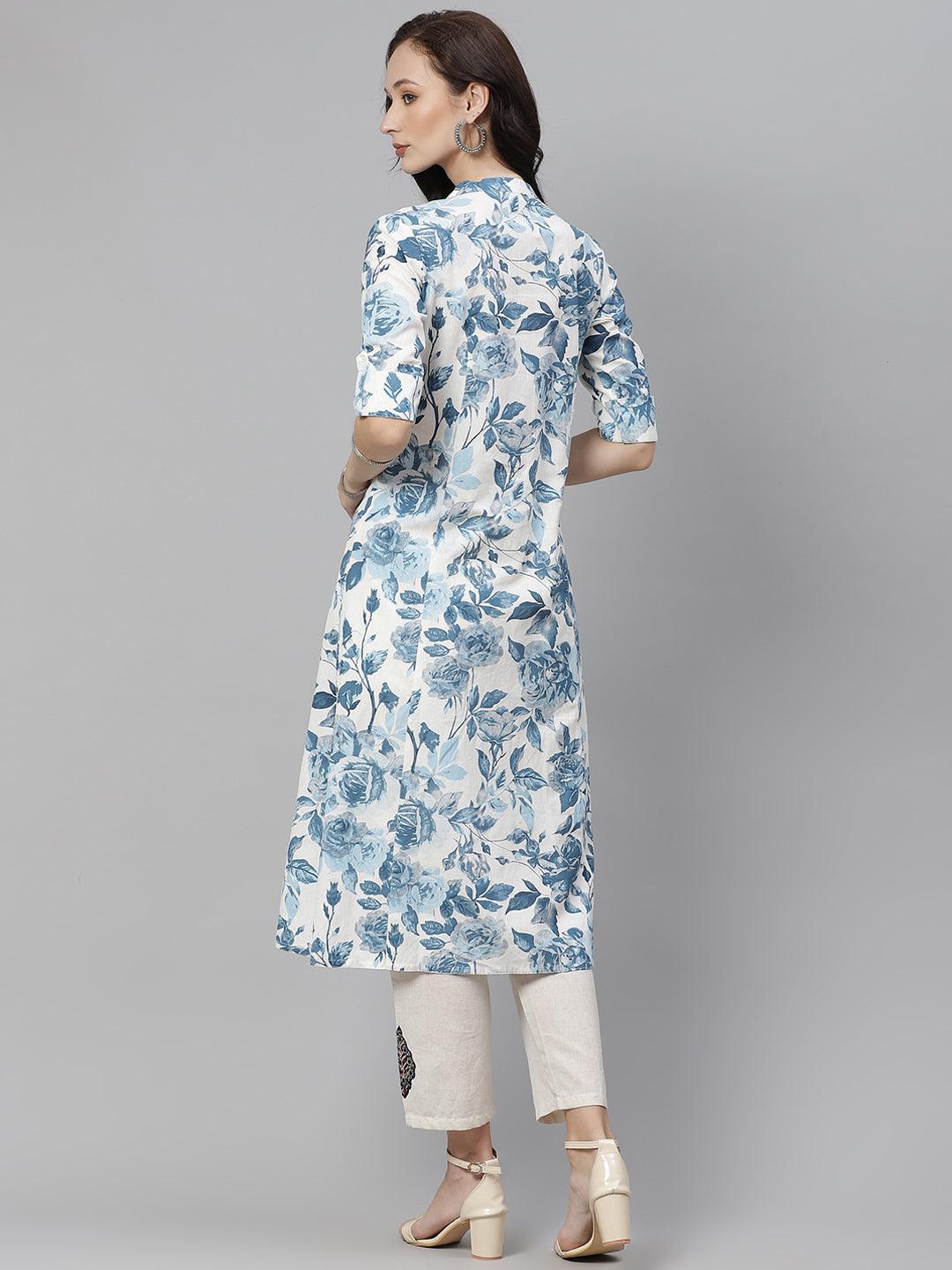 Floral Print Cotton Kurta 