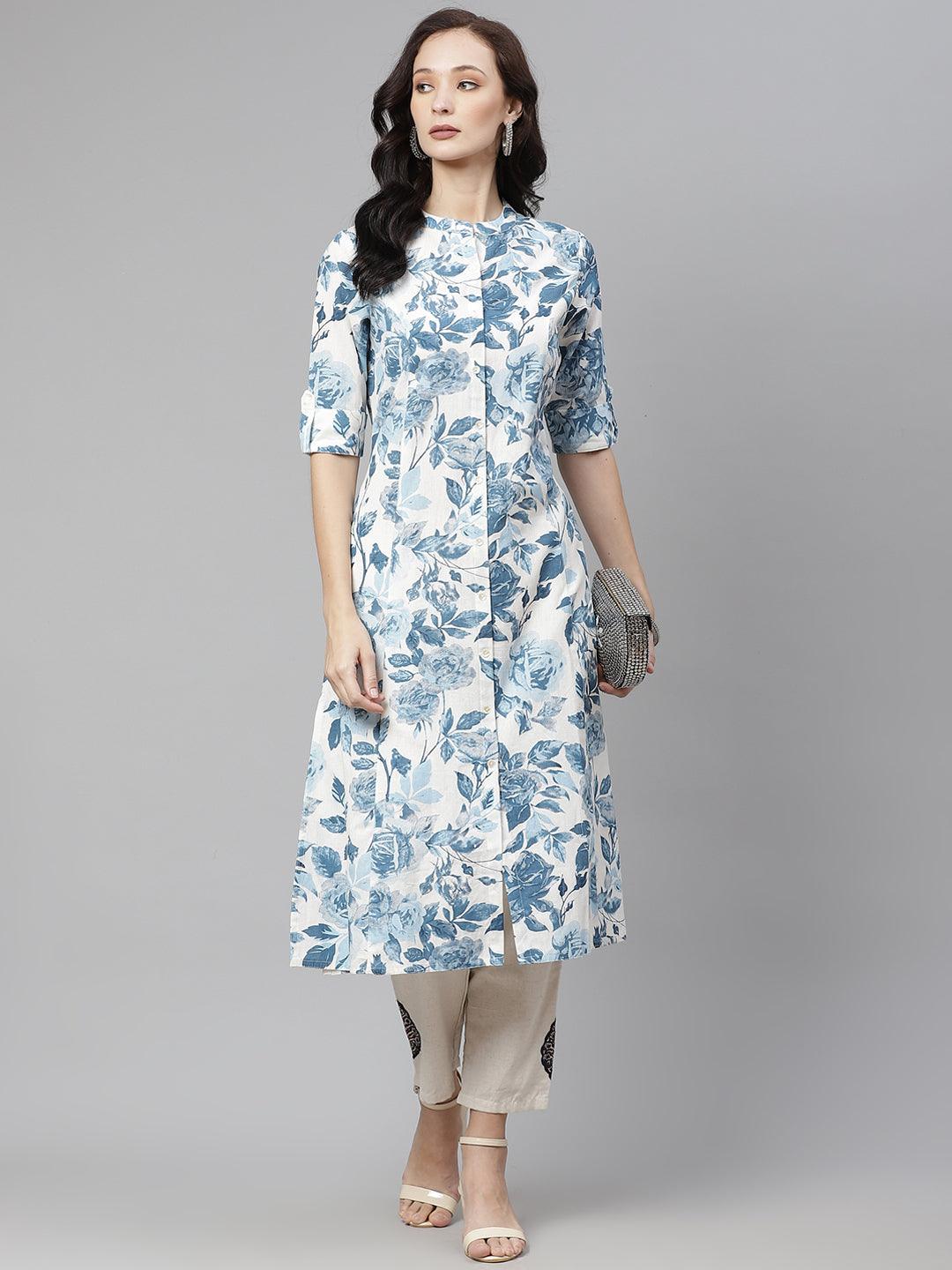  Floral Print Cotton Kurta 