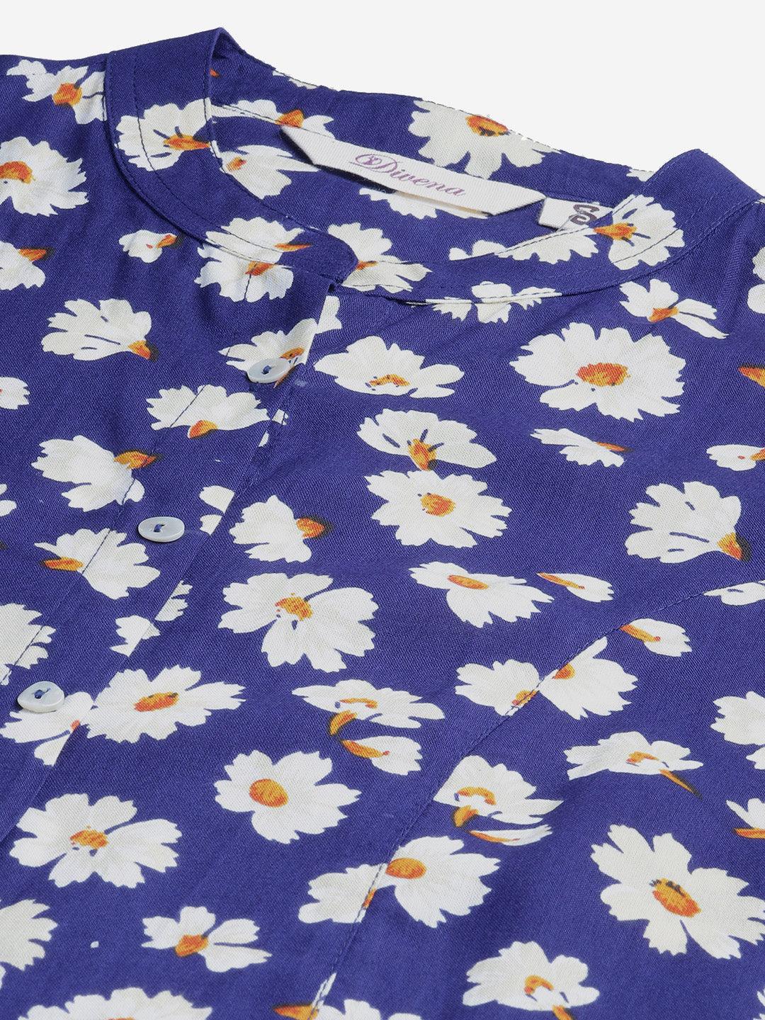  Rayon Dark Blue Floral Top 