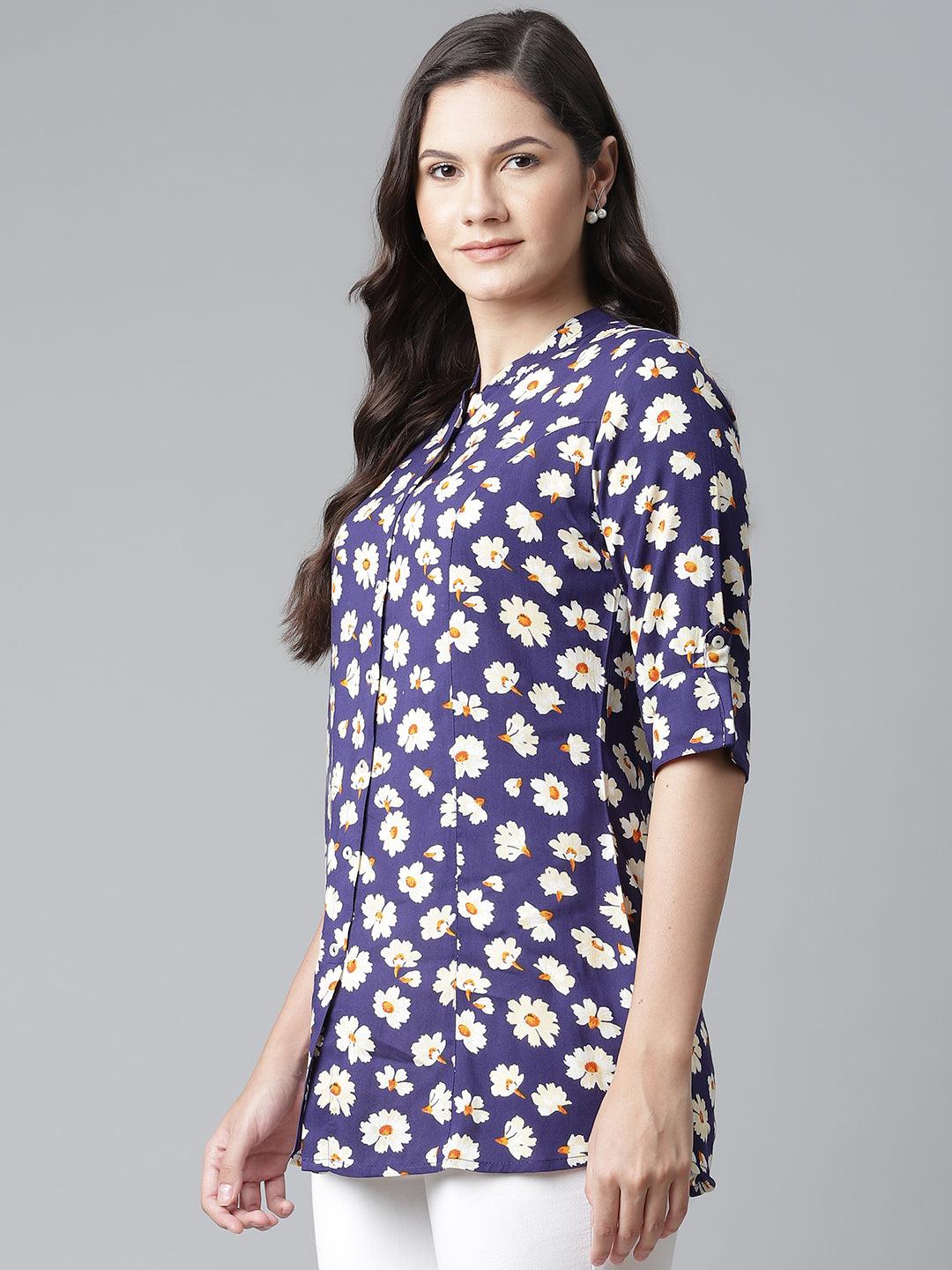  Rayon Dark Blue Floral Top 