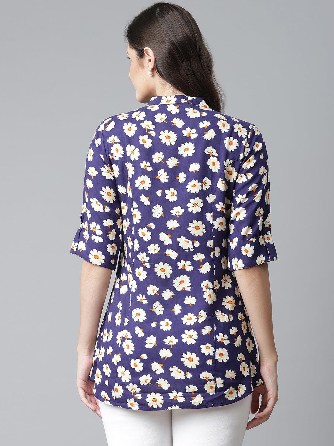  Rayon Dark Blue Floral Top 