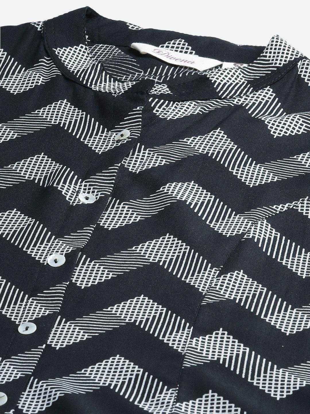  Black Rayon Zigzag Print Shirts Style Top 