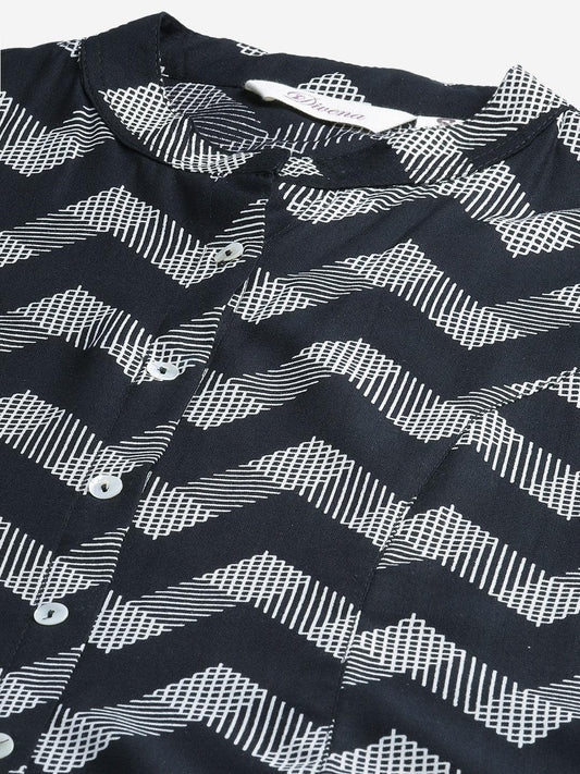  Black Rayon Zigzag Print Shirts Style Top 
